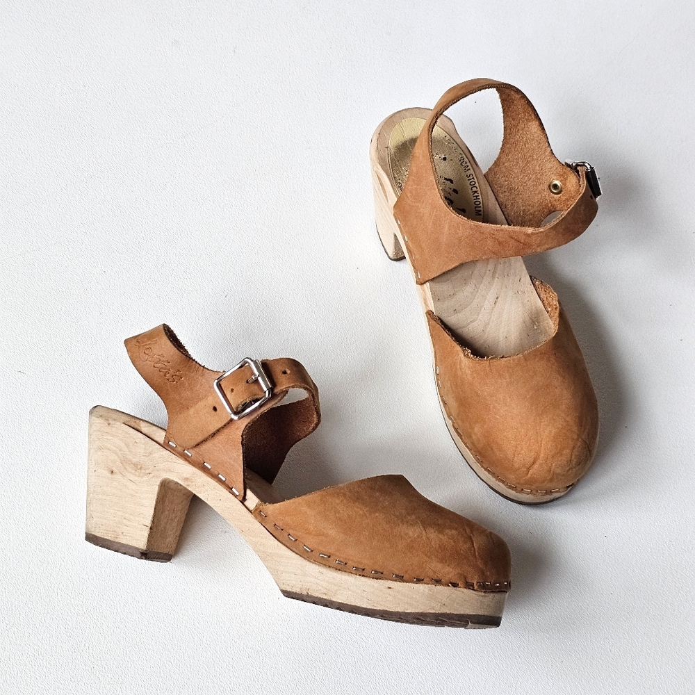 Lotta From Stockholm Swedish Wooden Clogs Leather Platform Heels 37